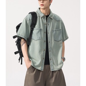 Front pocket design denim shirt P712