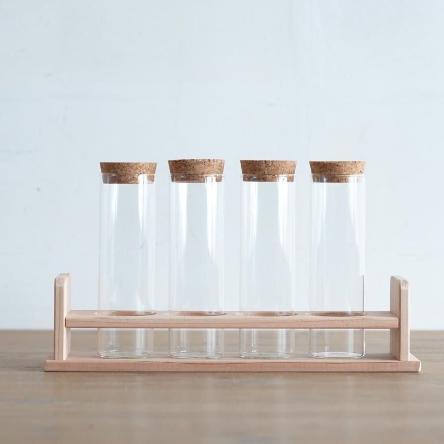 テラリウム・スパイス・ドライフラワーに】試験管4本・木製試験管立て