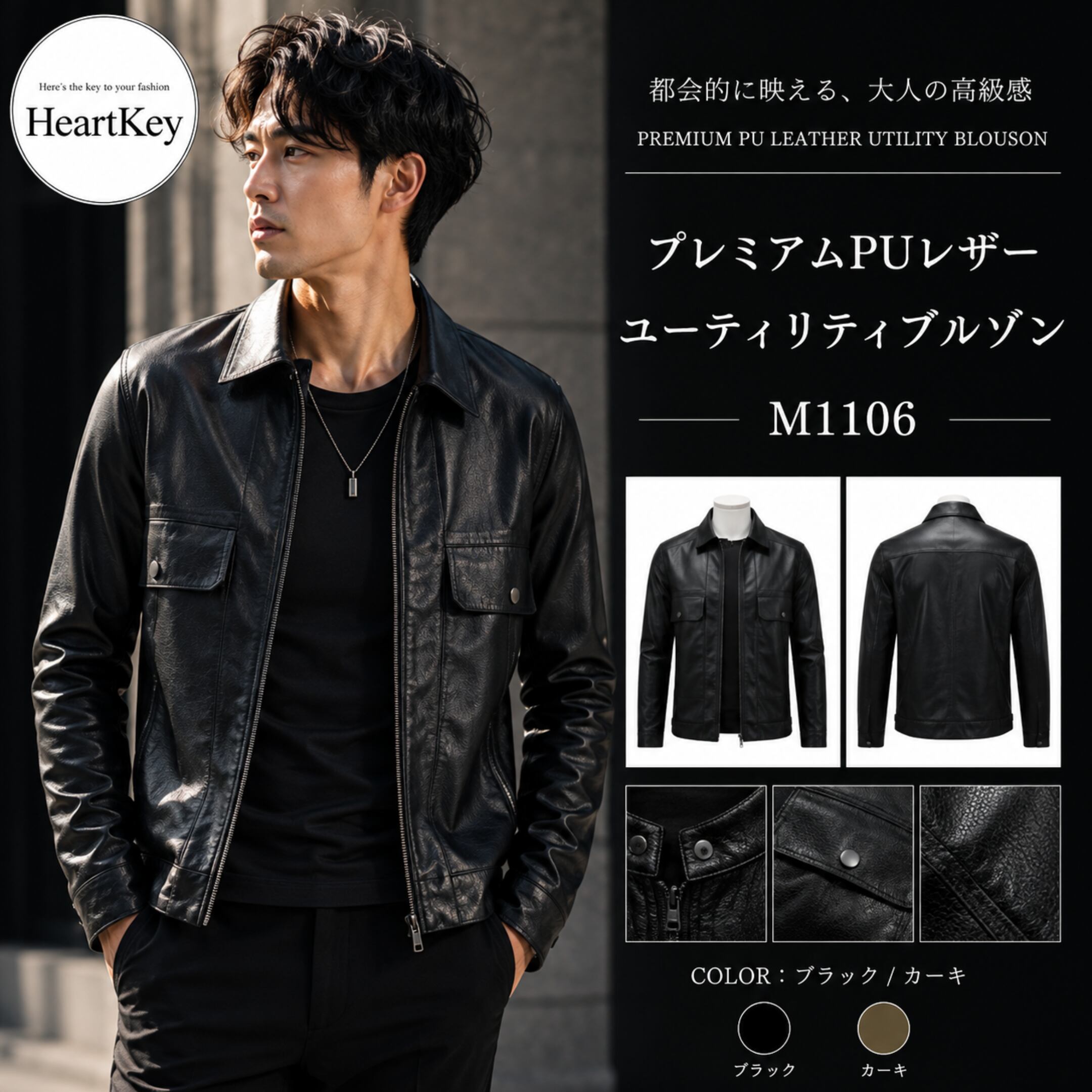 プレミアムPUレザーユーティリティブルゾン M1106
