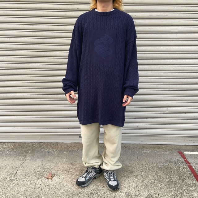 『送料無料』Roca wear ロカウェア ケーブル編みロゴセーター XXL ビッグサイズ