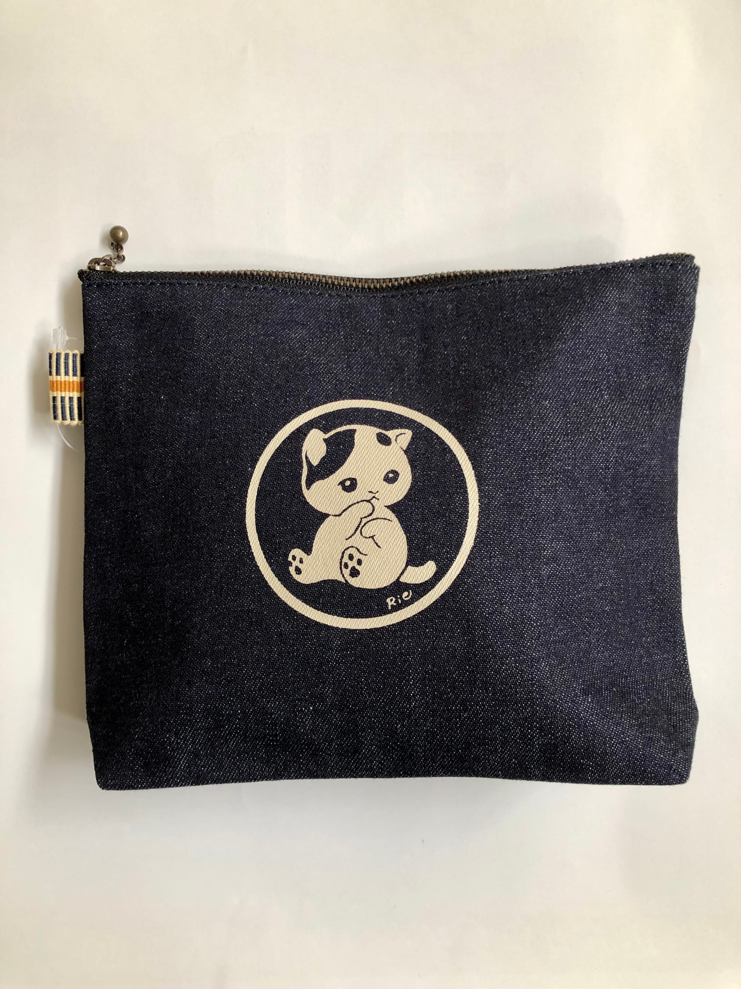 岡山デニム「にゃおとら」トートバッグ(A) Japanese denim tote bag (A