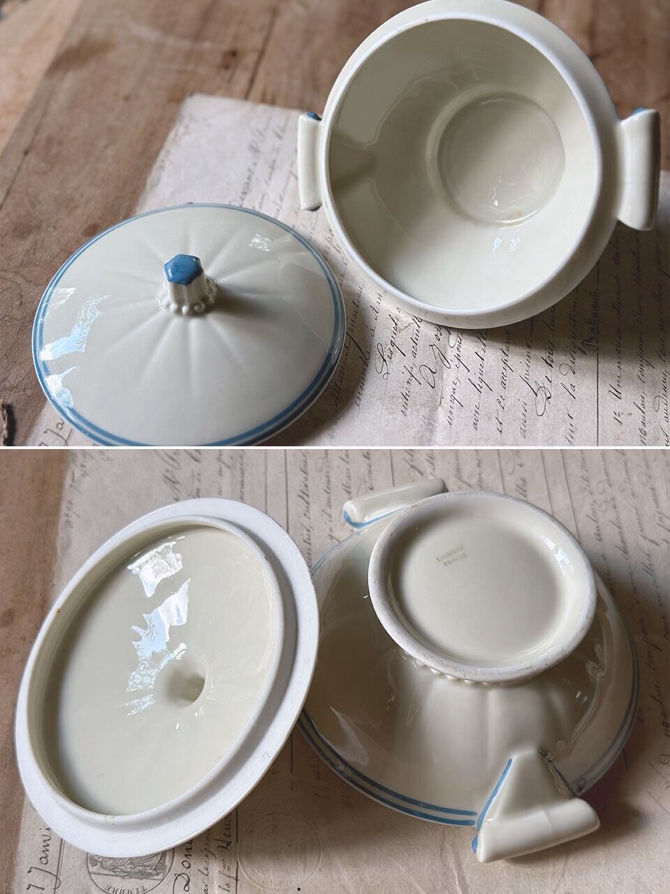 【16点セット】フランス ディネット 1950年代 ミニチュア 食器 アルミ製 LIMOGES ディネット 水色ライン ミニチュア食器6点セット | Brocante