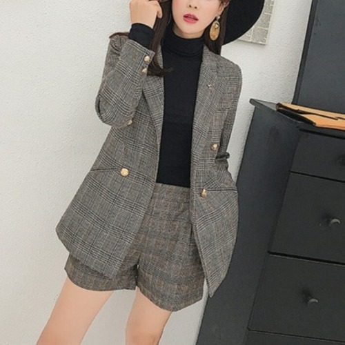 セットアップ　ジャケット　ショートパンツ　 長袖　チェック柄　大きいサイズ　大人可愛い　秋冬　おでかけ　レディース　BACB0106