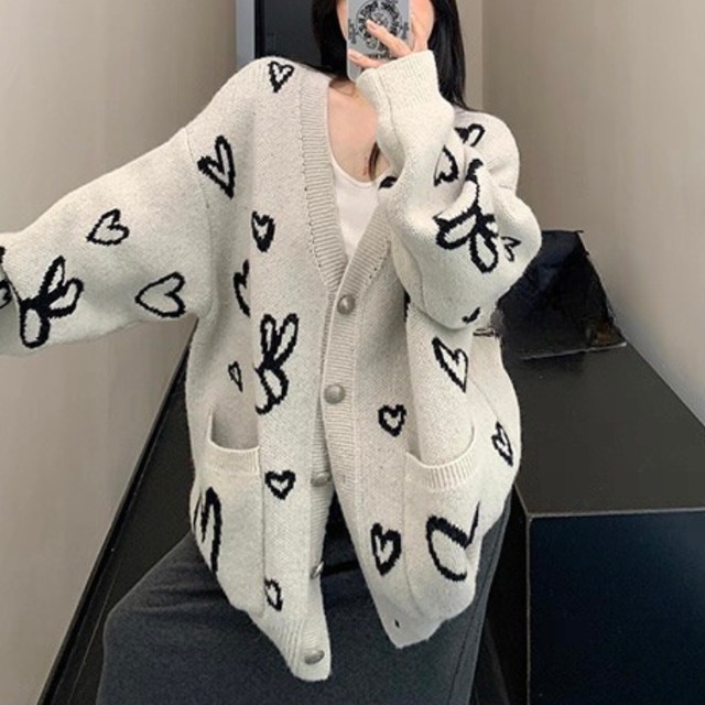 heart rabbit loose knit cardigan　ハートバニールーズニットカーディガン　J1577