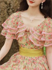 【0061】Vintage Flower Organza Short Sleeve Dress