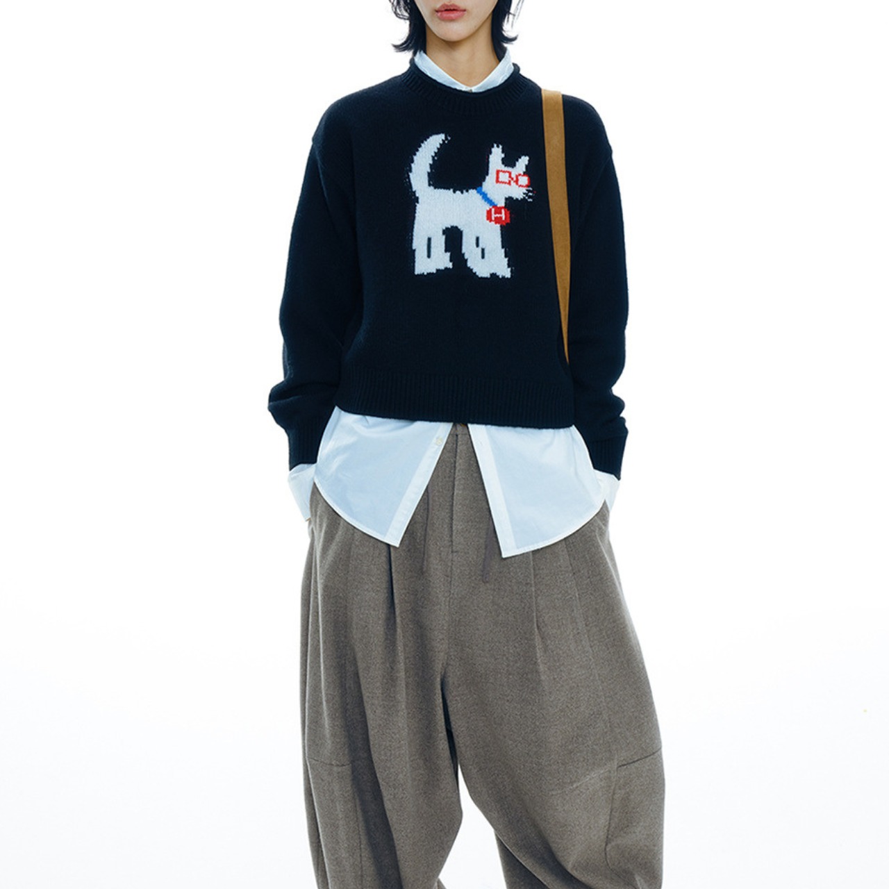 dog pattern crew neck knit T4120