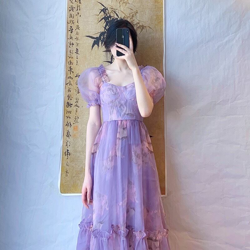 紫 パープル チェック キャミソール 薔薇 お嬢様 リボン チェック