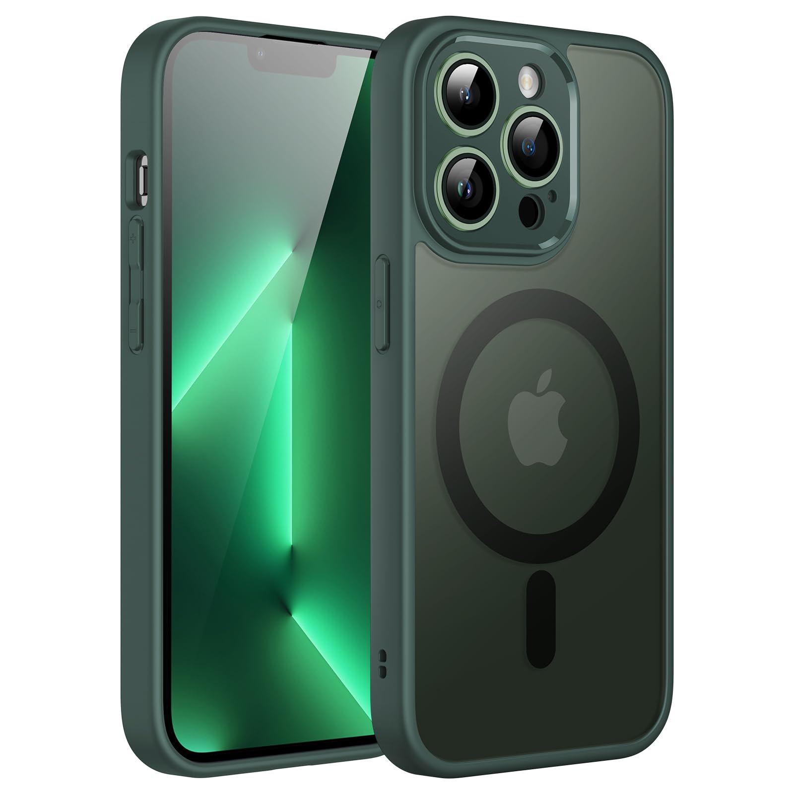 JETech iPhone 13 Pro用 マグネットマットケース (ミッドナイトグリーン)