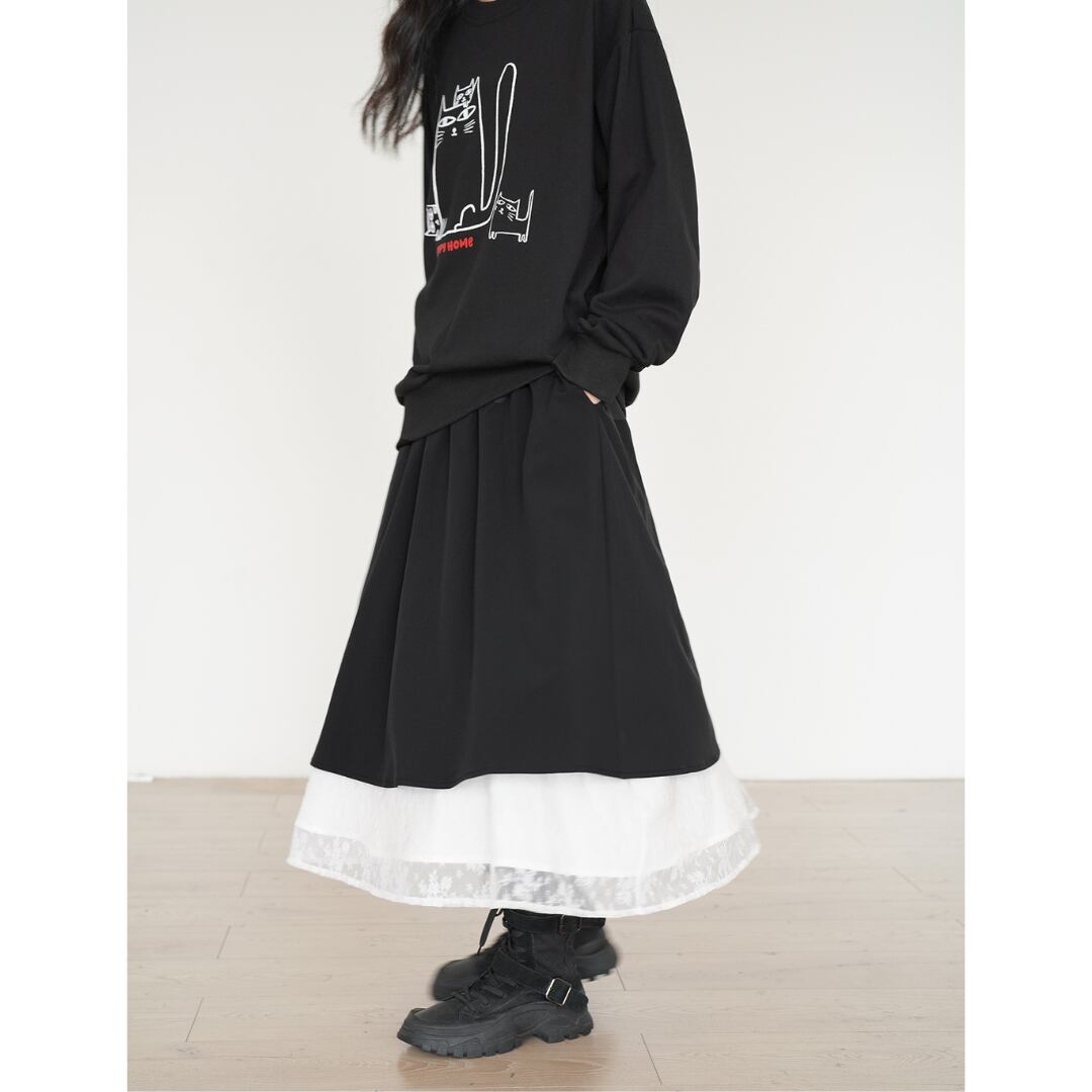 splicing mid length loose skirt