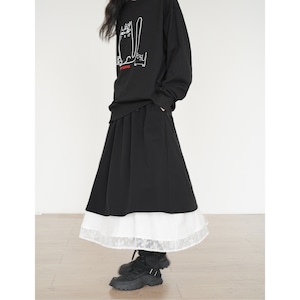 splicing mid length loose skirt