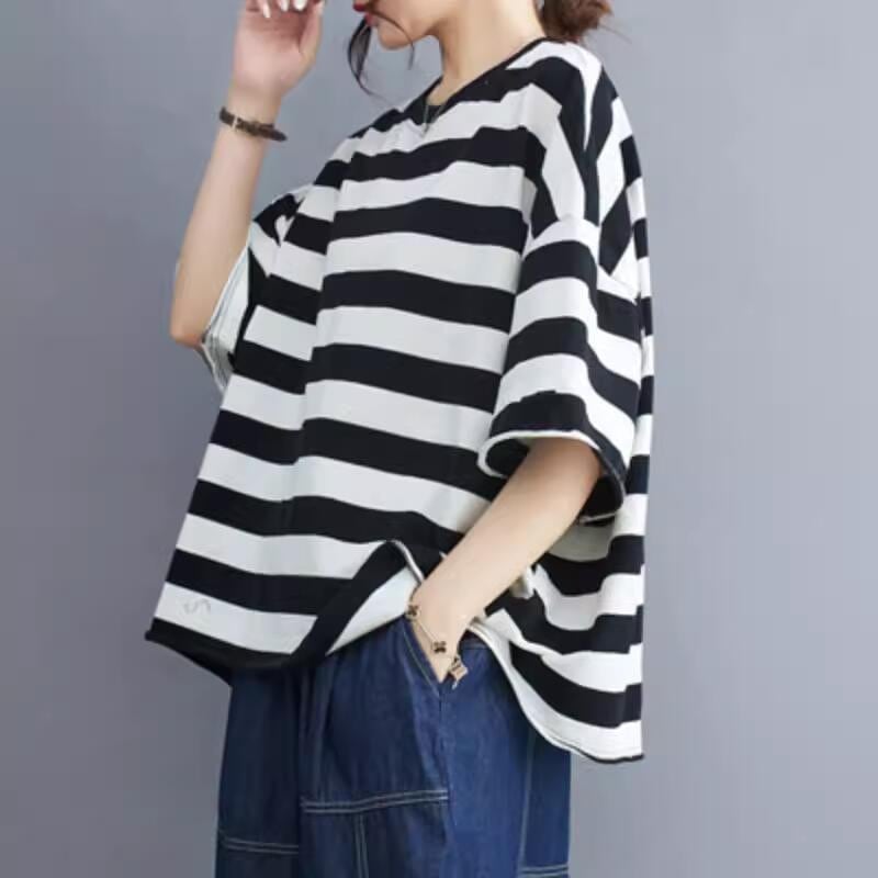 半袖ボーダーボックスTシャツ10554 | さらり＊ふわり