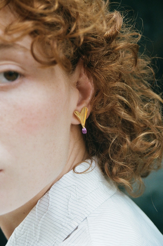 Mirit Weinstock Folded Hearts & Purple Amethyst Earrings / gold