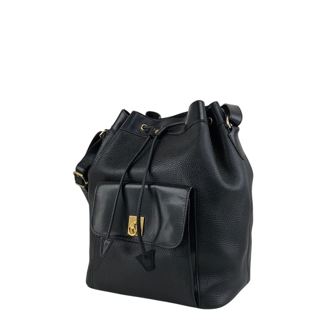 CELINE セリーヌ ショルダーバッグ ブラック ガンチーニ レザー 巾着 フロントポケット vintage ヴィンテージ オールド 3gt2jh