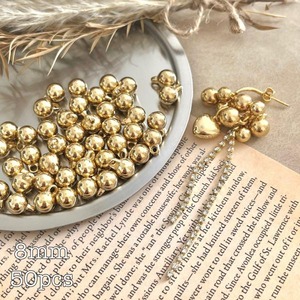 【50個】8mm CCBアクリルラウンドゴールドボールチャーム/ビーズ/スペーサー/メタル風/鈴丸