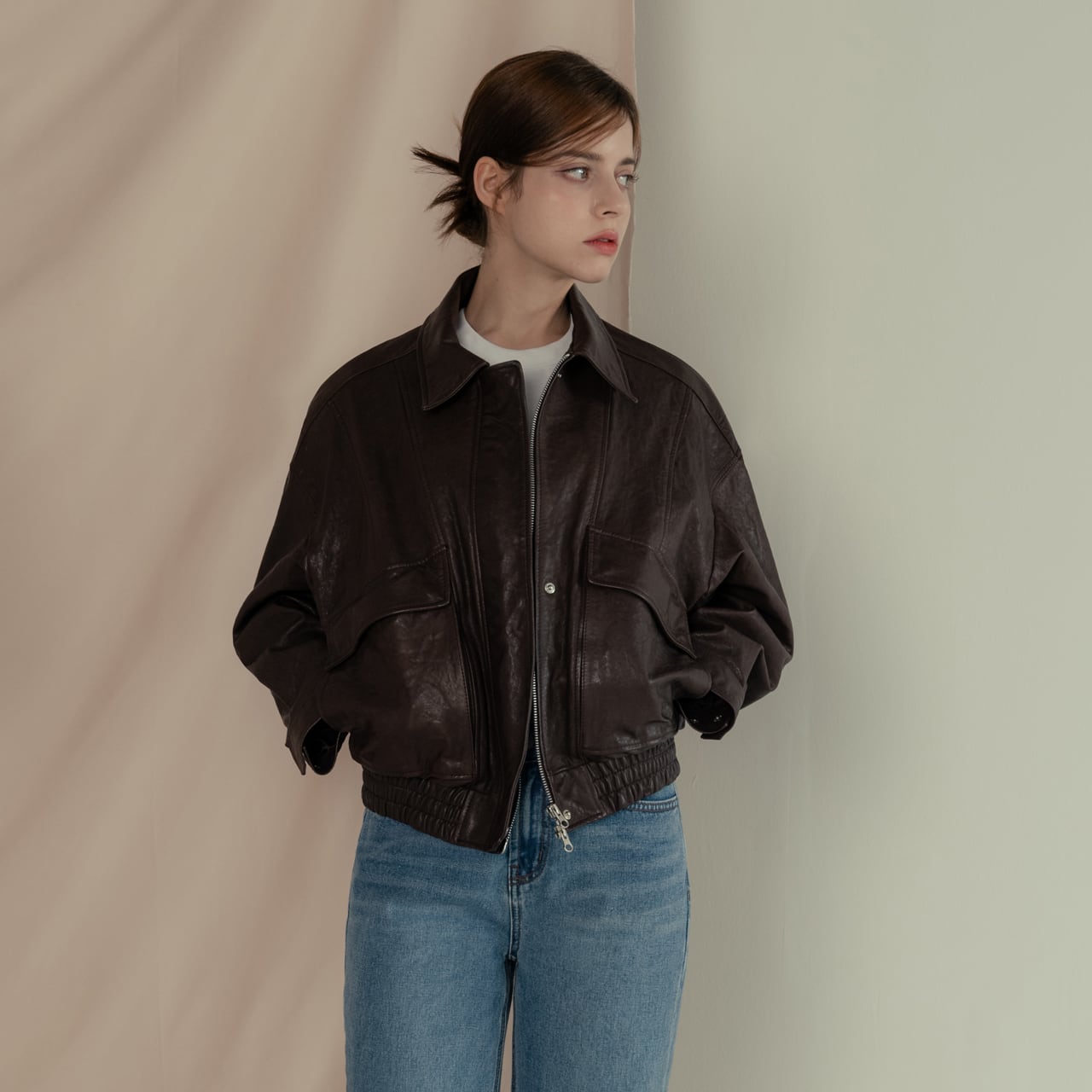 イタリア産ベジタブルラムレザー A2ボンバージャケット（レディース