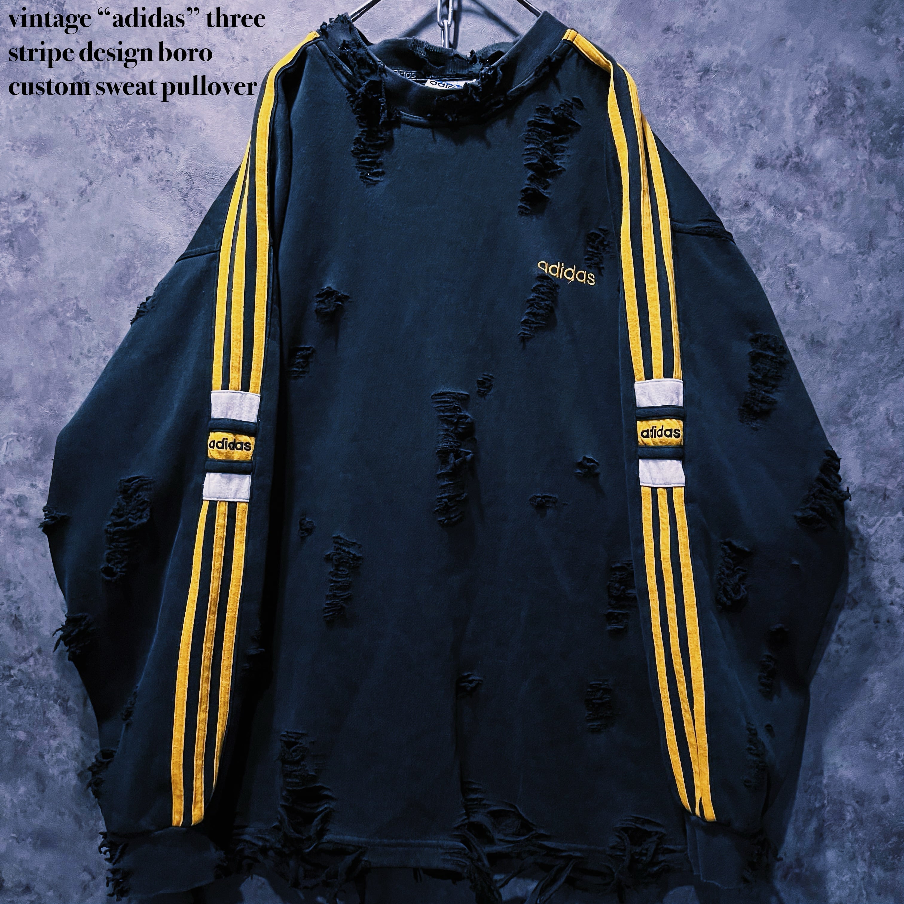【doppio】vintage “adidas” three stripe design boro custom sweat pullover