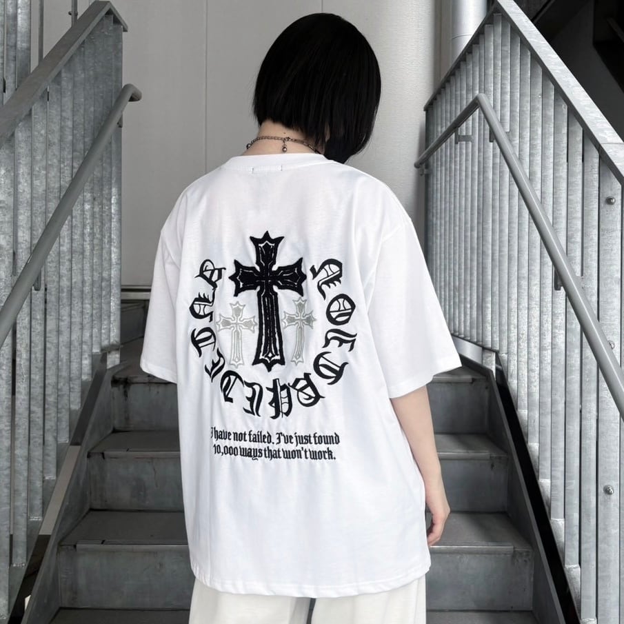 【CANDY SELECT 】クロス相良刺繍Tシャツ 235558 カットソー グランジ  トップス ストリート 地雷 サブカル ブランド ユニセックス