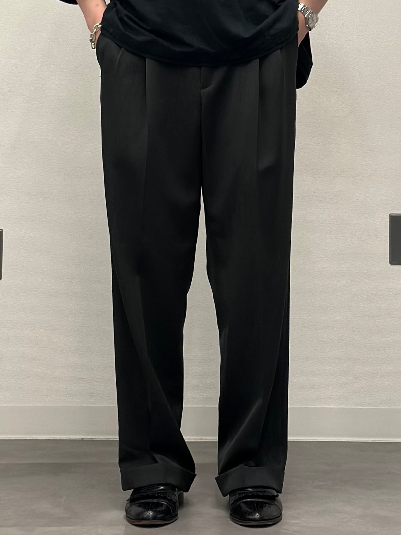 00s PERRY ELLIS PORTFOLIO 2 Tuck Poly Wide Slacks | miyabi