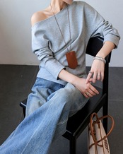 Loose shoulder long sleeve Shirt T20090