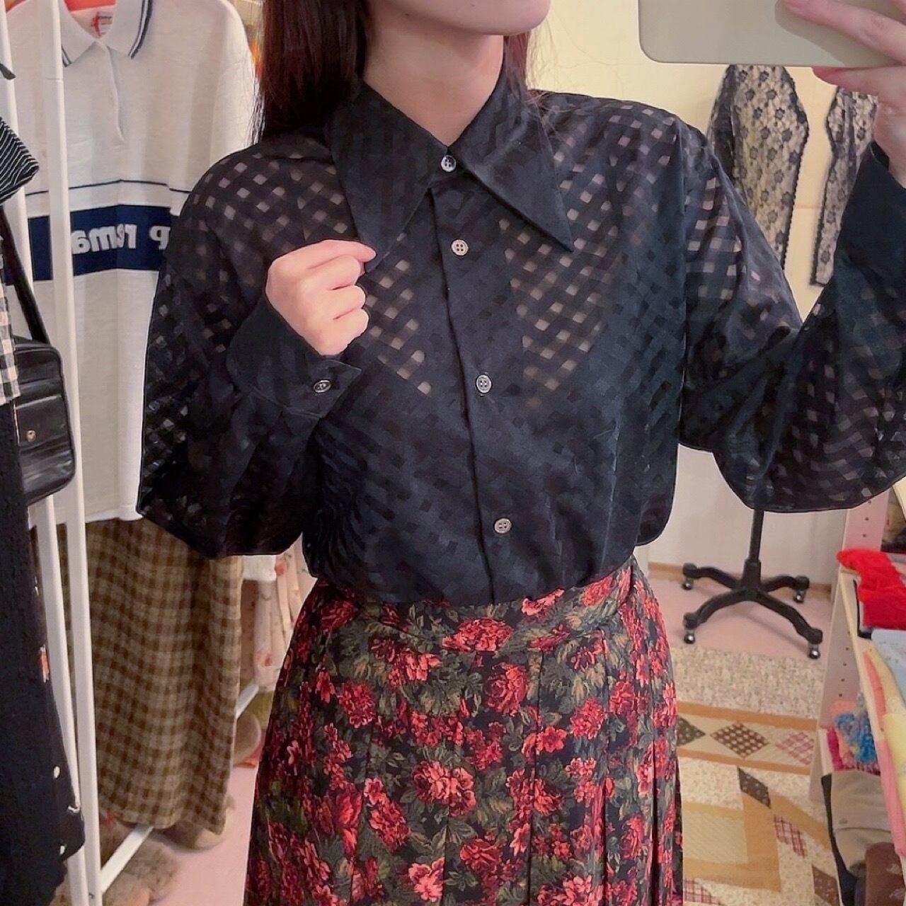 black sheer check shirt