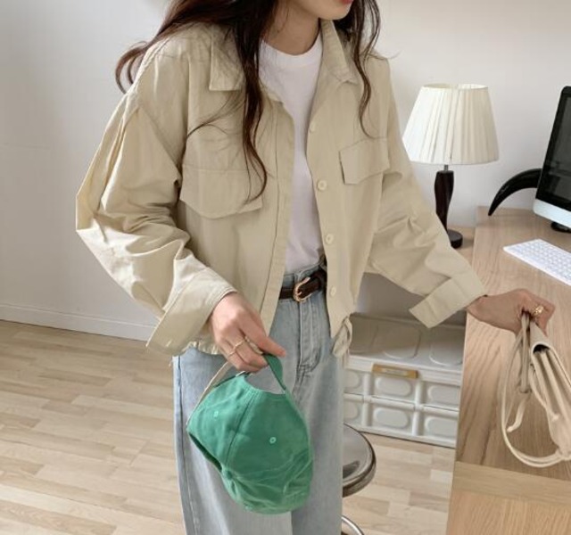 新作 レディース トップス シャツ 長袖 アウター ショート ワークウェア