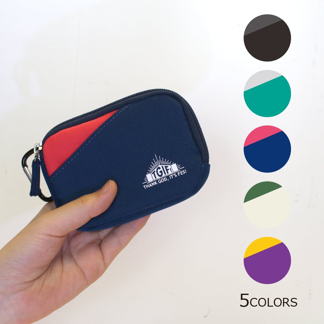 ポリエステル配色ポーチ型ミニウォレット