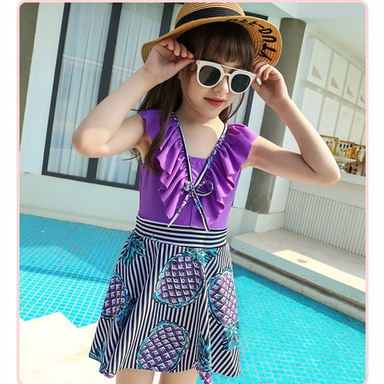 送料無料 水着 オールインワン スイムウェア ワンピース女児水着 パイナップル 袖なし かわいい こども キッズ スイミング 温泉 プール 海 ビーチ100cm 110cm 1cm 130cm 140cm Nextcase