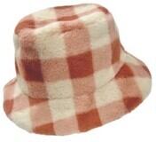 T2087C-2-Furry Checked Bucket Hat Coral 7-10 Years-CORAL