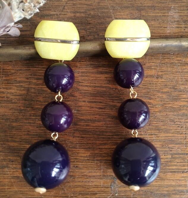 【SALE】キイロレトロボタンのピアス(vintage botton vintage part)