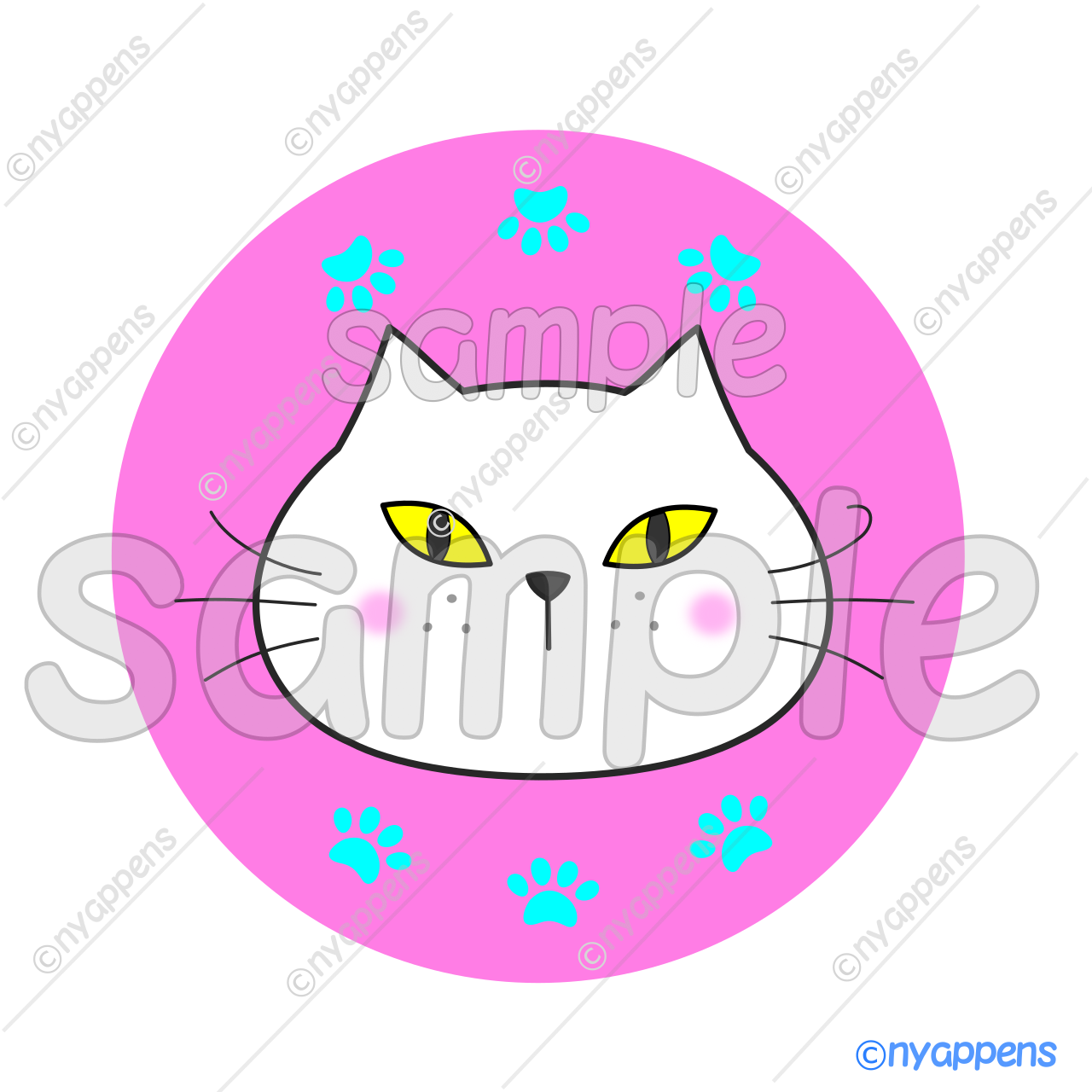 【商用利用OK】ヒゲまる猫イラスト(白2)シールやアイコン、素材に!