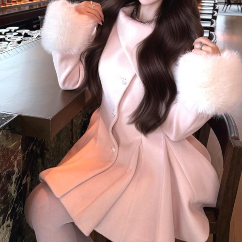 アシメカラーファーカフスフレアコート ・73302