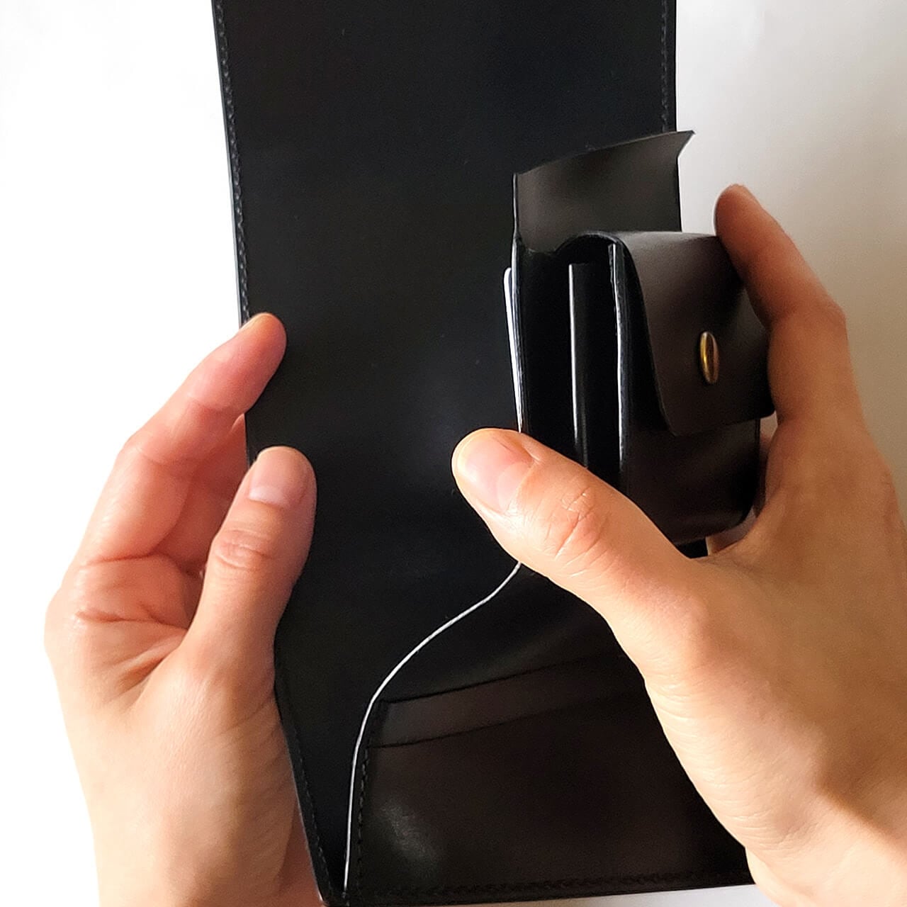 左利き用ボタンミニ財布　各色【受注製作】