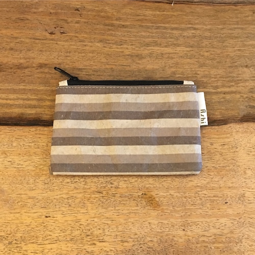 Ashi｜亜紙 Flat Pouch S＊Stripe Stone 紙ポーチ ストライプ