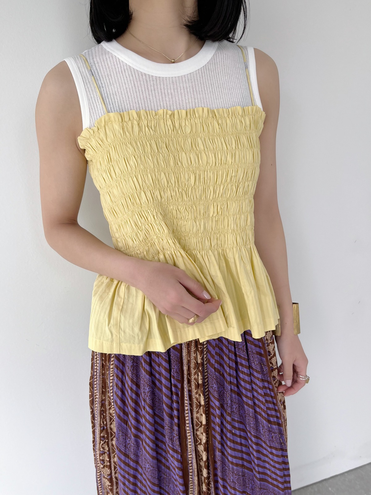 Sara Mallika Cotton Stripe Jaquard Shirring Top | KOKO