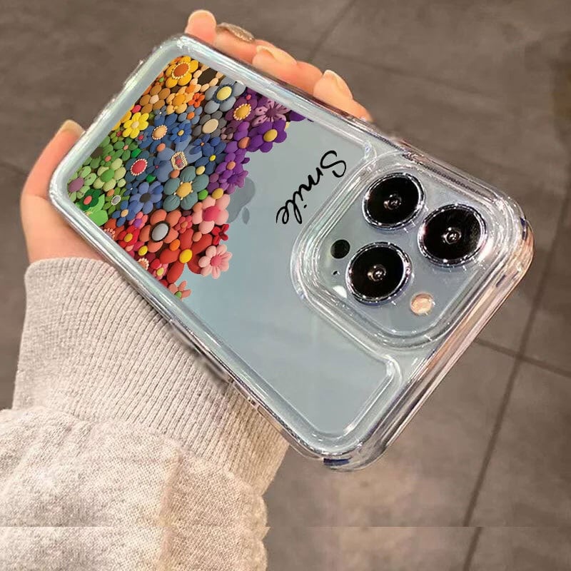 iphone15対応】 おしゃれ 3D フラワーデザイン 透明 スマイル 耐衝撃