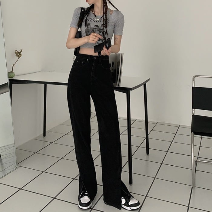 ブラックジーンズ スプリングオータムハイウェスト薄手パンツ ルーズサマー 春物 夏物 秋物 モンロー49267753576