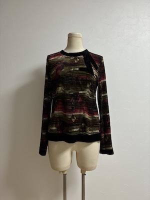 1970's Ribbon Design Patterned Velour Top