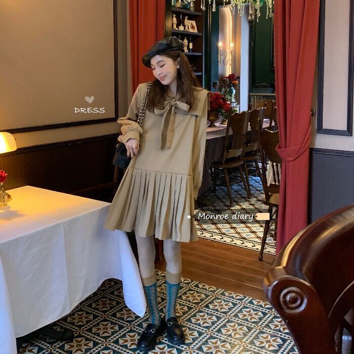 スタイルプリーツスカート スタンダードドレス Aラインスプリングウェストスリム レトロ 春物 モンロー31466877404