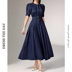 パフスリーブAラインベルト付きワンピース W0063