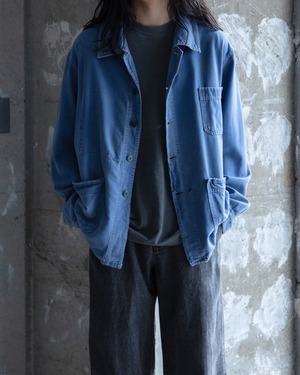 vintage good damaged cotton twill work jacket / repaired & aged detail / From FRANCE