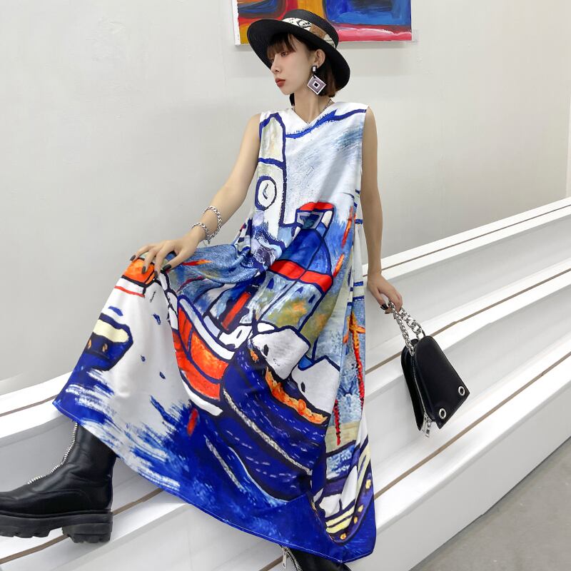 ロングスカート ドレス サマーVネックノースリーブ 夏物 ラブタオタオダレンハウス91104632010