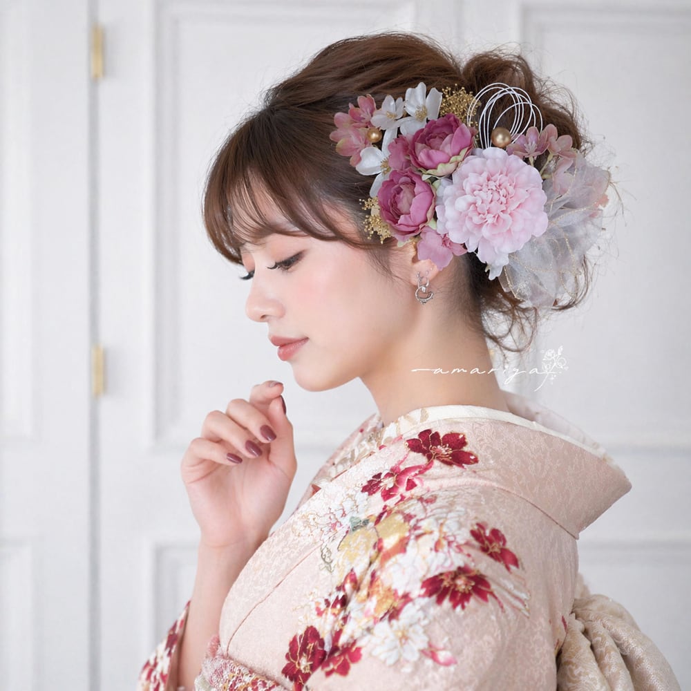 髪飾り ダリアとマーブルローズと桜