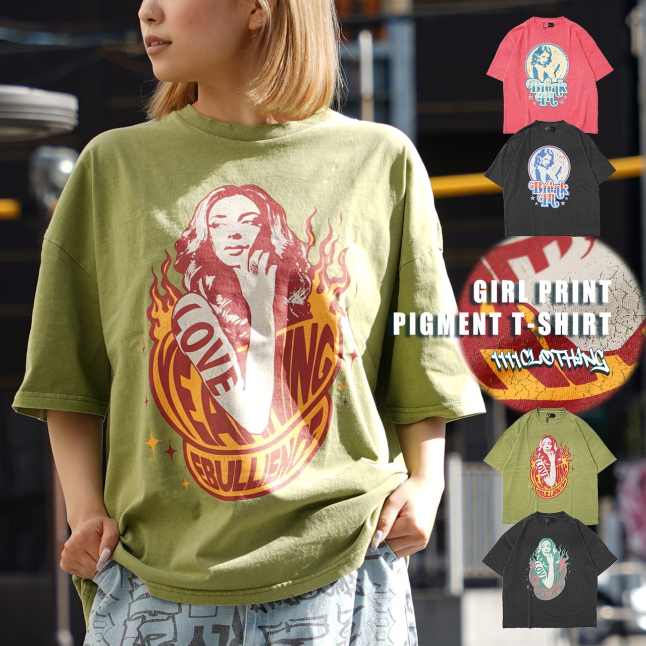 ◆ガールプリント ピグメントTシャツ◆sb-g1250342n