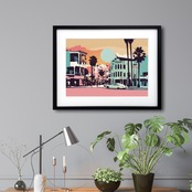 Venice｜西海岸ベニスビーチを抽象的に描いたヴィンテージ風アートポスター｜夏気分を高めるレトロミニマルデザイン｜リビング寝室玄関に映える風景アート｜カリフォルニアの抜け感を添える一枚A2ポスター