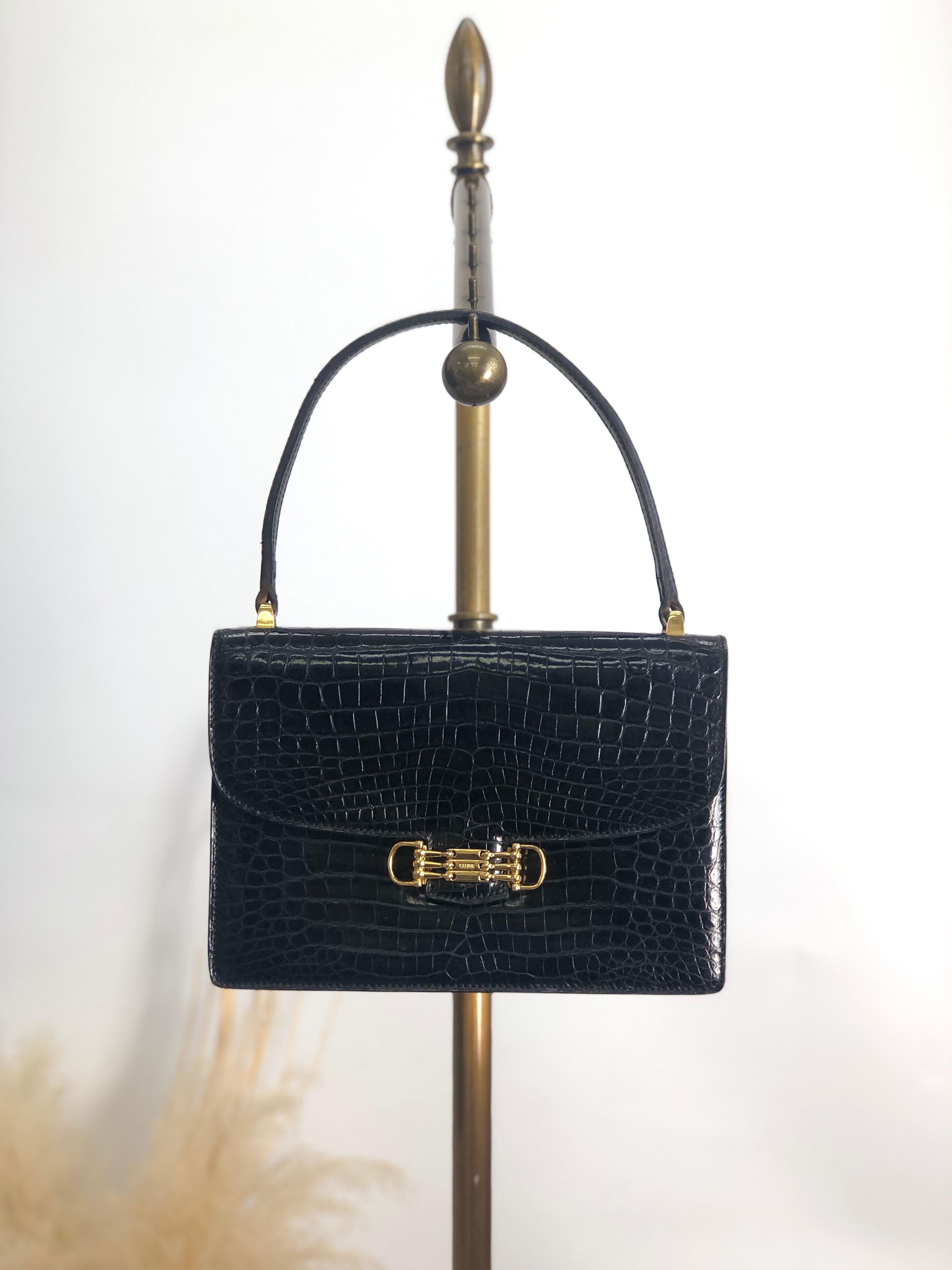 極 極 美品 希少品 CELINE セリーヌ ヴィンテージ ロゴ 金具 カーフ 