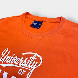 【MV SPORT】カレッジロゴ テキサス大学 プリント Tシャツ UNIVERSITY OF TEXAS 半袖 L オレンジ US古着