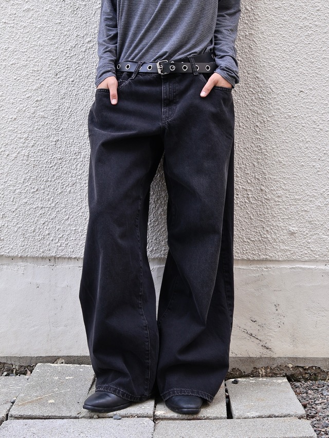 black wide denim pants