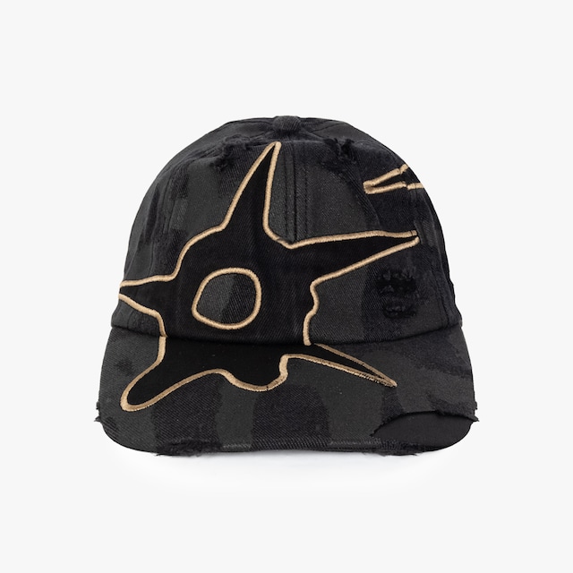 P.A.M. / PERKS AND MINI 26AW DISTRESSED URCHIN TAG BASEBALL CAP (BLACK WASH)