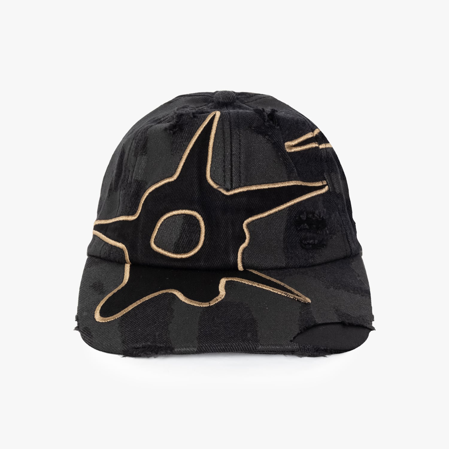 P.A.M. / PERKS AND MINI 26AW DISTRESSED URCHIN TAG BASEBALL CAP (BLACK WASH)