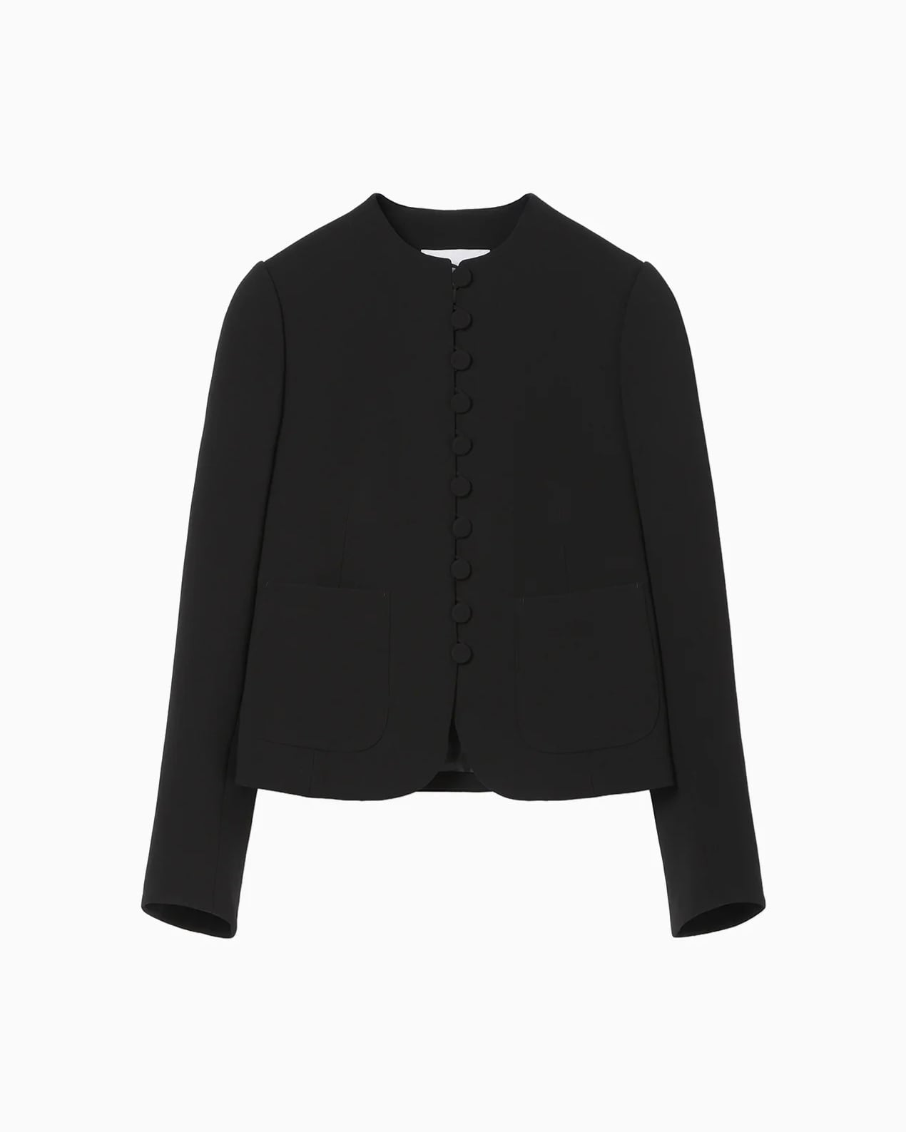 Mame Kurogouchi】Acetate Polyester Collarless Short Jacket / black